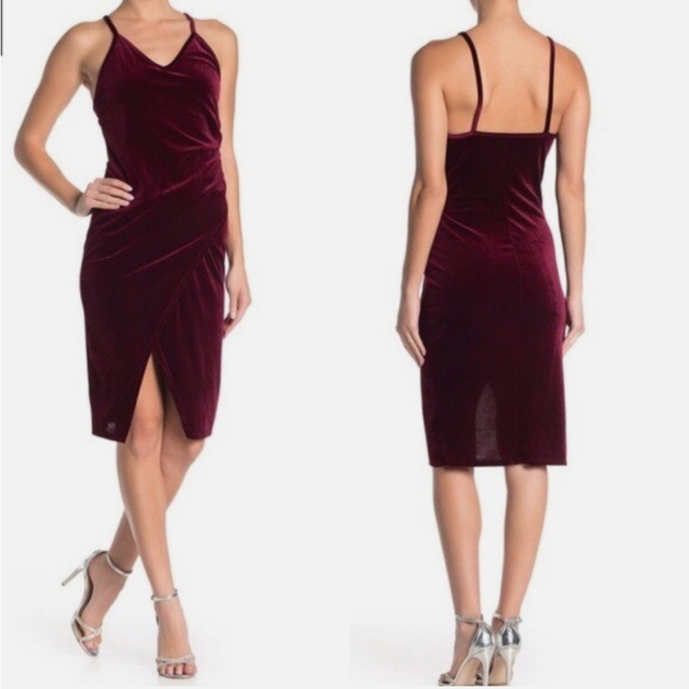 ❤️NWT Vanity Room Velvet Ruched Slit Dress